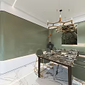 Elegant Modern Living and Dining Room Interior With Light Blue Sofa And Marble Coffee Table