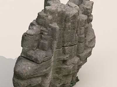 Natural Irregular Rock Formation With Layered Textures And Small Green Plants 3d model