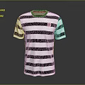Black And White Striped Short Sleeve T-shirt With Red Number 19 On Chest