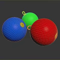 Colorful Christmas Balls In Blue Green Red With Golden Loops On Dark Background And Reflections