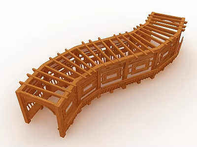 Wooden Curved Pergola Frame Structure With Lattice Panels For Outdoor Garden 3d model