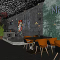 Rainbow Lily Bar Interior With Blue Chairs Bar Counter Wine Racks And Mural