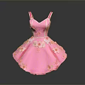 Cute Pink Spaghetti Strap Dress With Flower Decorations And Flared Skirt