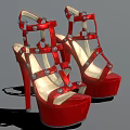Elegant Red Women's High Heels with Strappy Design Platform and Metallic Studs