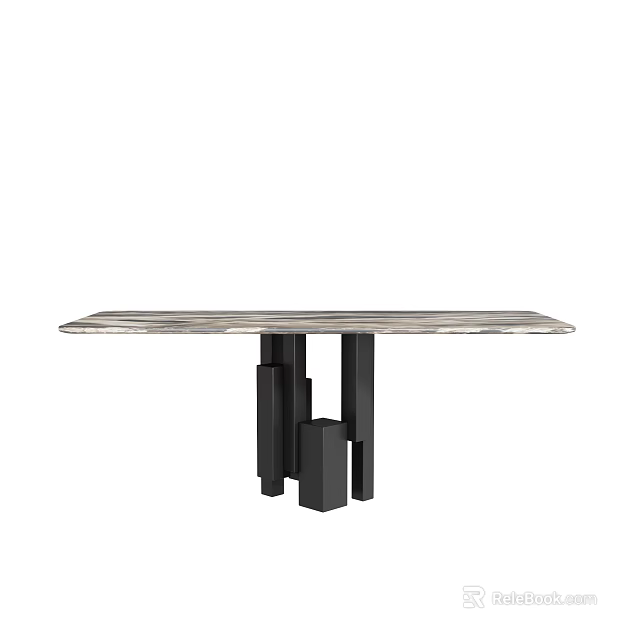 Modern Dining Table With Marble Top And Black Geometric Legs 3d model 