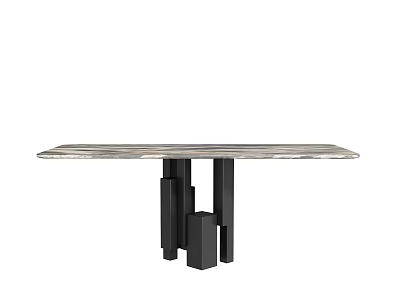 Modern Dining Table With Marble Top And Black Geometric Legs 3d model