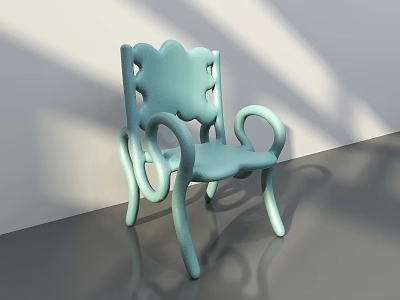 Light Green Modern Leisure Chair With Petal Shaped Backrest And Curved Armrests 3d model
