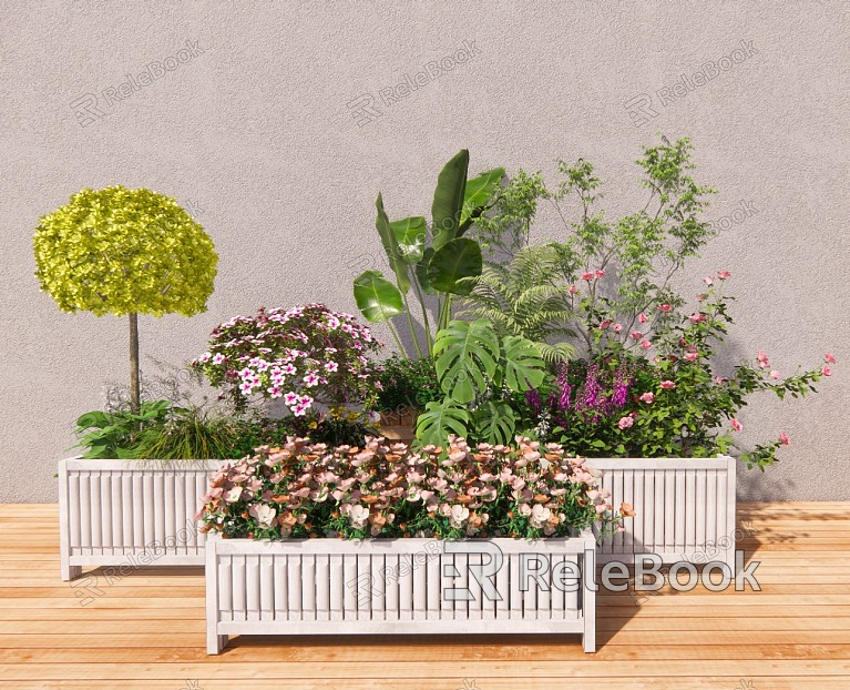 Modern Flower Box Green Plant Flower Box Potted Plant Combination Bonsai Plant Stacks Flower Box Flower Bay model