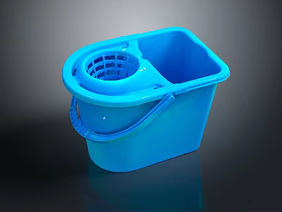Blue Plastic Mop Bucket with Wringer and Handle for Daily Cleaning Use 3d model
