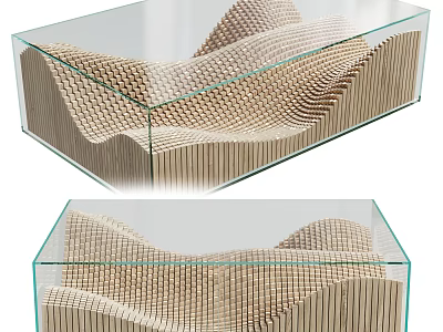 Elegant Modern Contemporary Coffee Table With Glass Top And Wooden Wave Slat Design 3d model