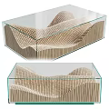 Elegant Modern Contemporary Coffee Table With Glass Top And Wooden Wave Slat Design