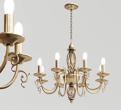 Classic Gold Chandelier With Multiple Candle Arms Intricate Carvings And Scrollwork 3d model