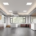 Modern Kitchen Interior With Gray Walls Round Woven Decor White Countertop And Windows