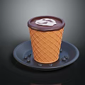 Waffle Cone Dessert With Chocolate Lid White Cream Topping On Black Plate And Chocolate Chips