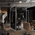 Modern Hair Salon Interior Design With Stylish Neon Lit Mirrors And Leather Barber Chairs