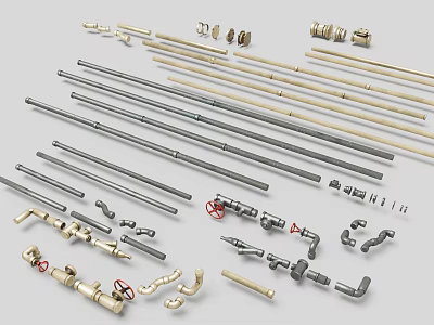 Electronic Electrical Components Featuring Metal Rods Fittings Valves Pipes And Assemblies Parts 3d model