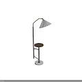 Stylish Modern Floor Lamp With Curved Metal Arm White Pleated Shade And Wooden Side Table