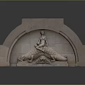 Intricate Stone Sculpture Featuring Female Figure Seated On Crocodile Under Arched Structure
