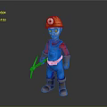 Cartoon Miner Character Wearing Yellow Hard Hat And Blue Overalls With Pickaxe