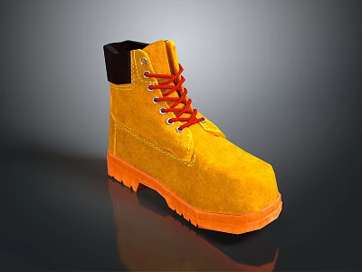 Yellow Suede High Top Boots With Red Laces And Orange Sole For Daily Wear 3d model