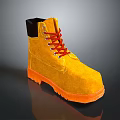 Yellow Suede High Top Boots With Red Laces And Orange Sole For Daily Wear
