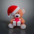 Cute Teddy Bear Wearing Red Santa Hat Holding White Gift Box with Red Ribbon