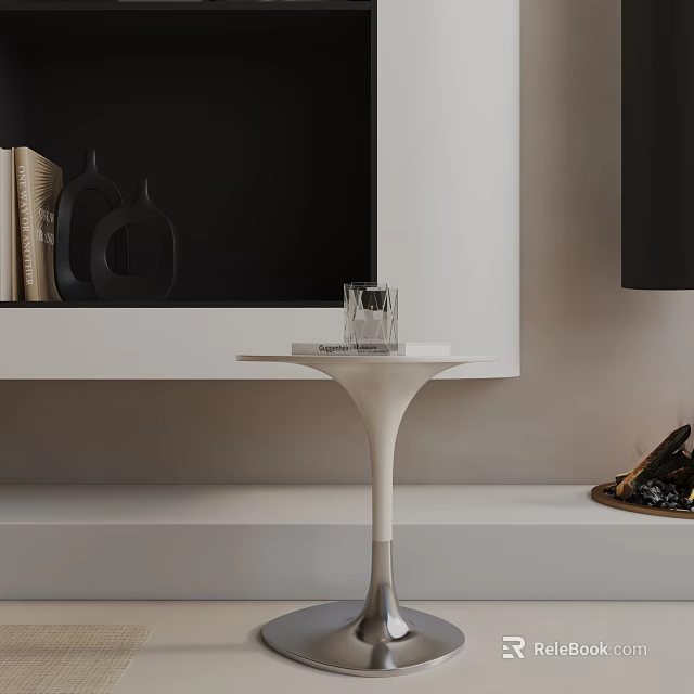 Modern Living Room Interior With White Sleek Side Table And TV Decor Items 3d model 