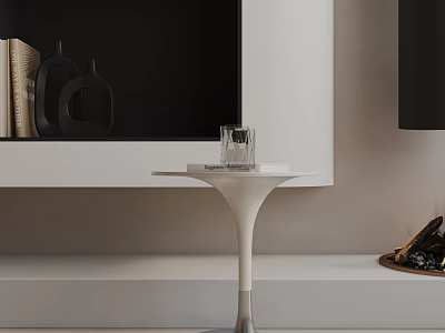 Modern Living Room Interior With White Sleek Side Table And TV Decor Items 3d model