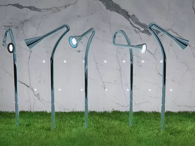 Outdoor Lights With Curved Metal Poles Bright Illumination For Garden Grass Landscape 3d model