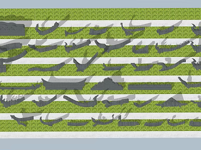 Gray Building Components in Various Shapes Arranged in Rows on Green Surface 3d model