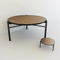 Large Round Coffee Table With Brown Tabletop Black Metal Legs And Small Round Side Table 3d model