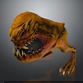Fierce Orange Monster with Open Mouth Sharp Teeth Single Eye and Clawed Leg