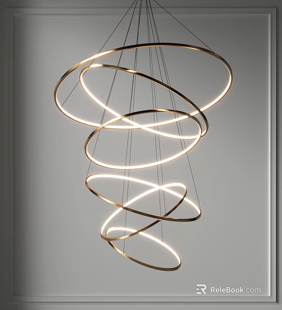 Modern Gold Spiral Circular Rings Chandelier With LED Lights For Interior Decoration 3d model 