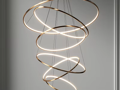 Modern Gold Spiral Circular Rings Chandelier With LED Lights For Interior Decoration 3d model