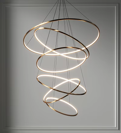 Modern Gold Spiral Circular Rings Chandelier With LED Lights For Interior Decoration 3d model