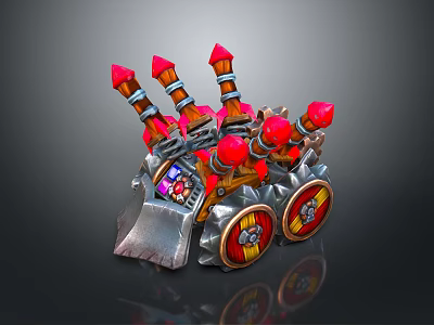 Spiked Mechanical War Machine With Metal Chains Red Spikes And Decorative Wheels 3d model