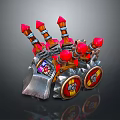 Spiked Mechanical War Machine With Metal Chains Red Spikes And Decorative Wheels 3d model