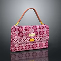 Stylish Pink Red Patterned Handbag With Brown Leather Handle And Golden Buckle