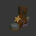 Stylish Brown Leather Boot With Gold Star Decoration And Silver Metal Accents