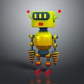Yellow Mechanical Robot Character With Red Antennae Spring Arms And Red Feet