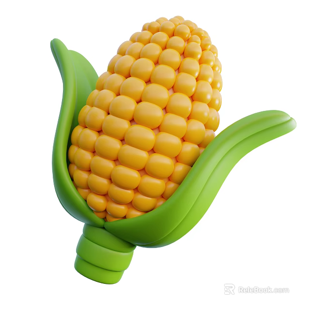 Fresh Ripe Corn Vegetable With Yellow Kernels And Green Leaves 3d model 