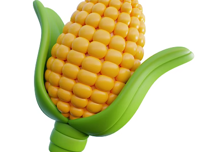 Fresh Ripe Corn Vegetable With Yellow Kernels And Green Leaves 3d model