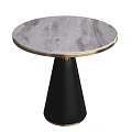 Round Marble Top Side Table With Gold Trim And Black Conical Base 3d model