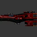 Red Sci-Fi Spaceship Model With Detailed Exterior And Mechanical Engine Parts
