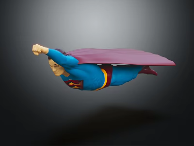Superman Action Figure in Flying Pose With Blue Suit Red Cape And Yellow Belt 3d model