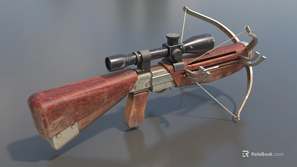 Tactical Crossbow With Telescopic Scope Wooden Stock Metal Components And Detailed Design 3d model 