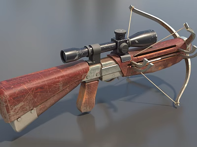 Tactical Crossbow With Telescopic Scope Wooden Stock Metal Components And Detailed Design 3d model
