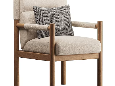 Stylish Single Sofa With Wooden Frame And Beige Fabric Upholstery Featuring Gray Accent Pillow 3d model