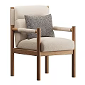 Stylish Single Sofa With Wooden Frame And Beige Fabric Upholstery Featuring Gray Accent Pillow