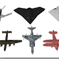 Various Fighter Jet Models in Black Camo Grey and Red Colors and Designs 3d model